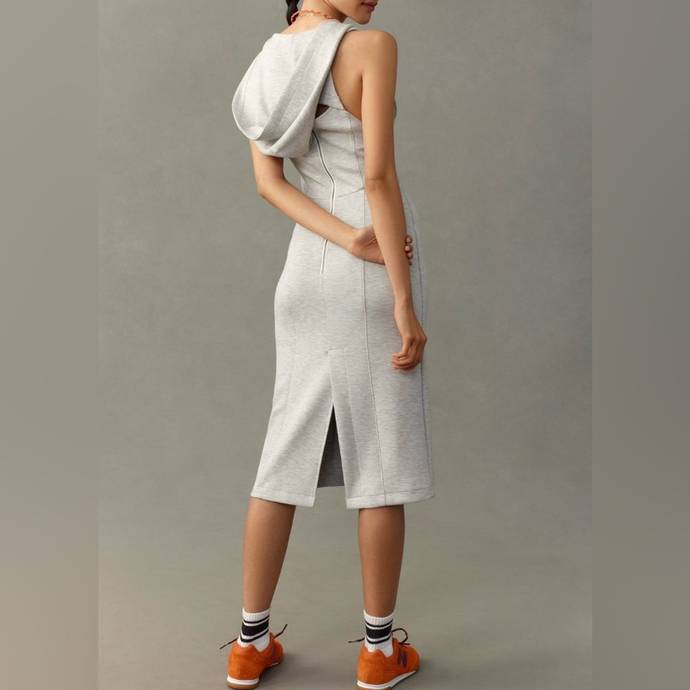 Anthropologie Light Gray Hooded Midi Dress - Picture 3 of 11